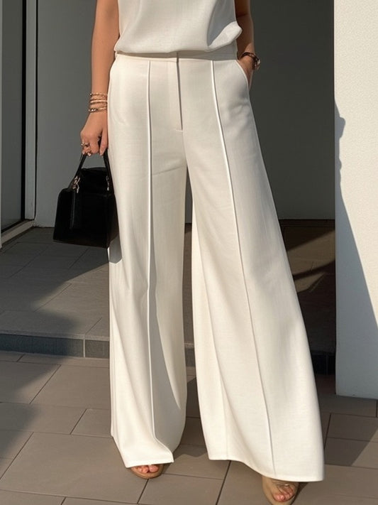 xakxx High Waisted Wide Leg Solid Color Pants