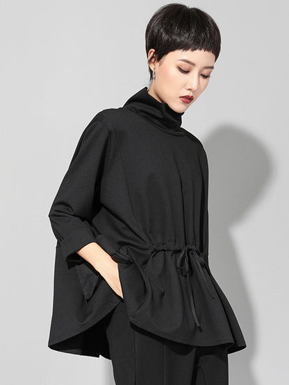 xakxx Original Solid Color Smocked High-Neck Sweatshirts