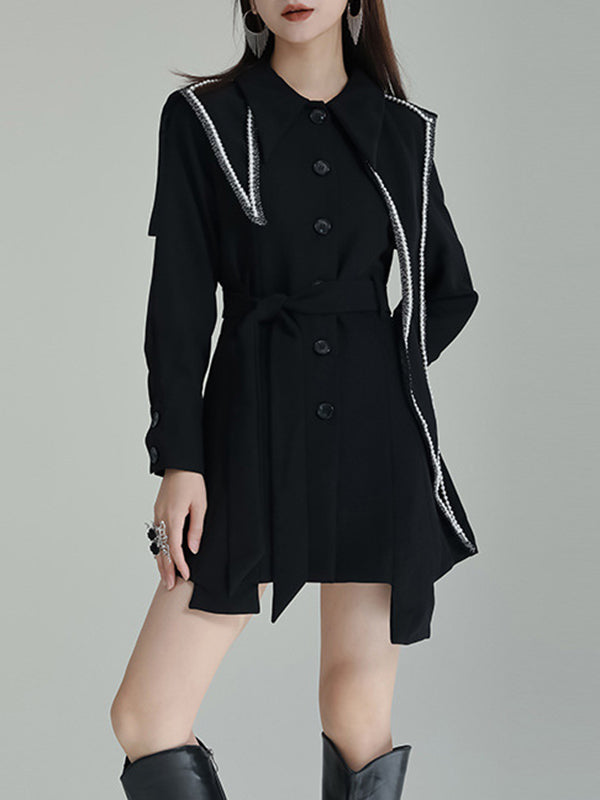 xakxx A-Line High Waisted Asymmetric Buttoned Lapel Mini Dresses