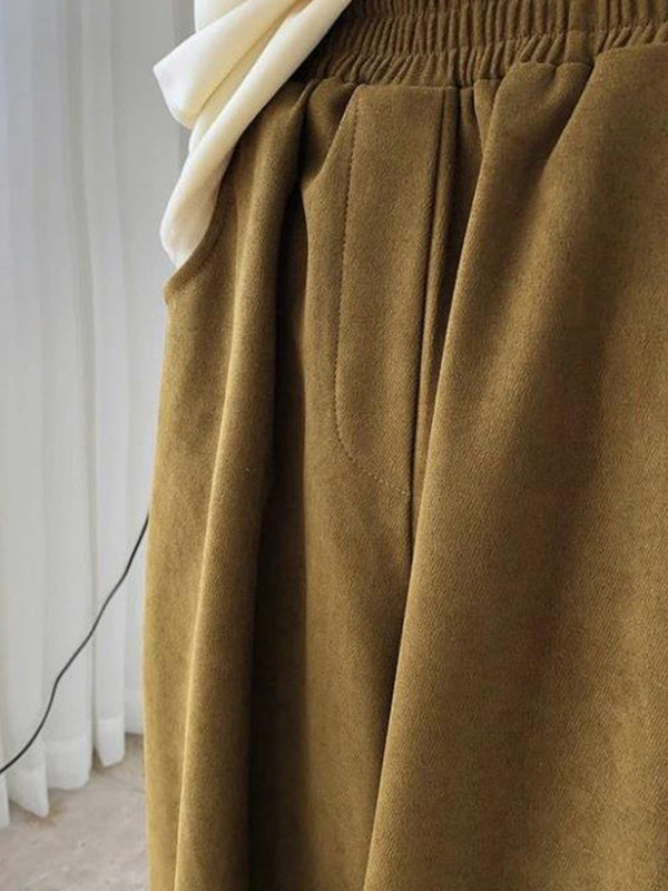 xakxx Harem Pants Wide Leg Elasticity Solid Color Split-Joint Pants Trousers