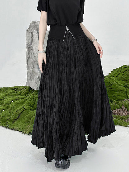 xakxx A-Line Irregular Clipping High-Waisted Pleated Solid Color Skirts