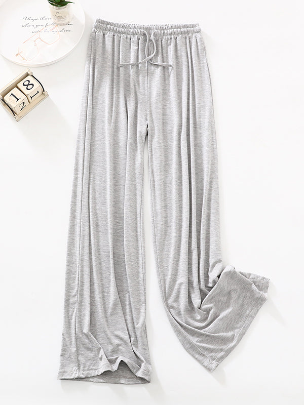 xakxx High Waisted Loose Drawstring Elasticity Solid Color Casual Pants Bottoms Trousers
