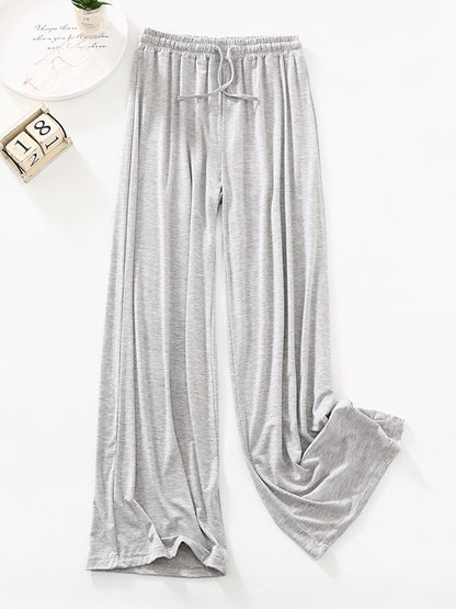 xakxx High Waisted Loose Drawstring Elasticity Solid Color Casual Pants Bottoms Trousers