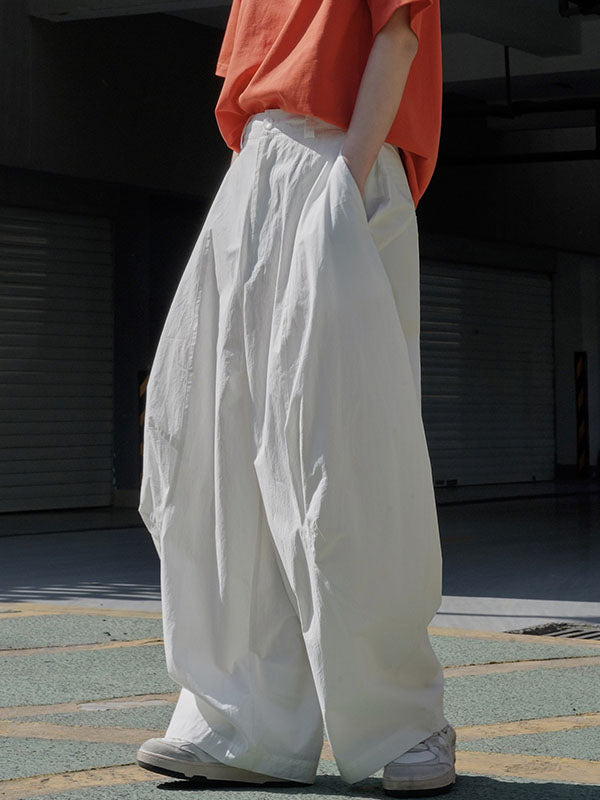 xakxx Loose Wide Leg Solid Color Split-Joint Casual Pants Bottoms Trousers