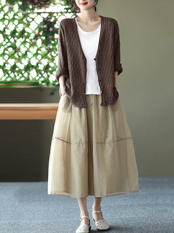xakxx Simple Loose Solid Color Split-Joint Bubble Skirt