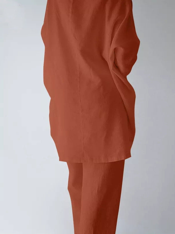 xakxx Casual Loose Long Sleeves Solid Color T-Shirt Top&Pants Two Pieces Set