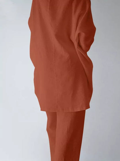 xakxx Casual Loose Long Sleeves Solid Color T-Shirt Top&Pants Two Pieces Set