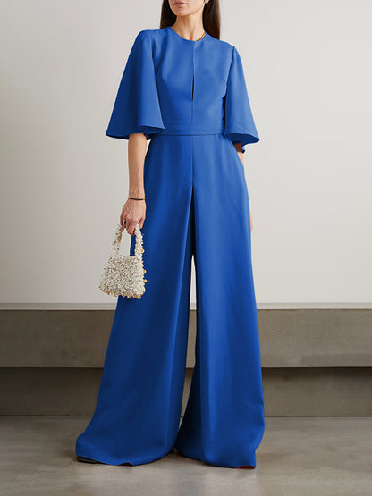 xakxx Loose Short Sleeves Solid Color Round-Neck Jumpsuits
