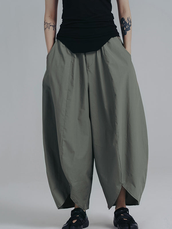 xakxx Simple Loose Elasticity Waist Wide Leg Solid Color Pants