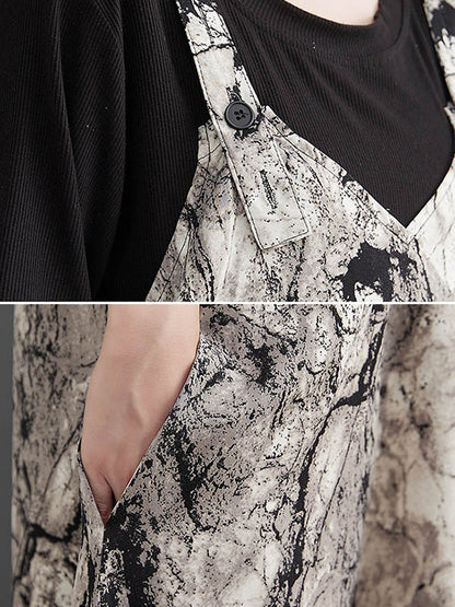 xakxx Vintage  Printed Loose Wide Leg  Overalls