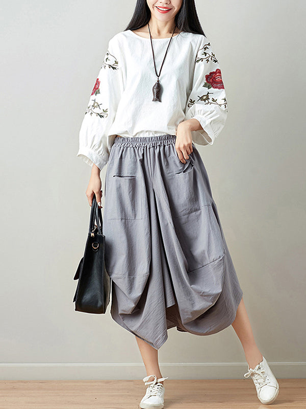 xakxx Artistic Retro Ramie Cotton 6 Colors Loose Irregular Elasticity Skirt