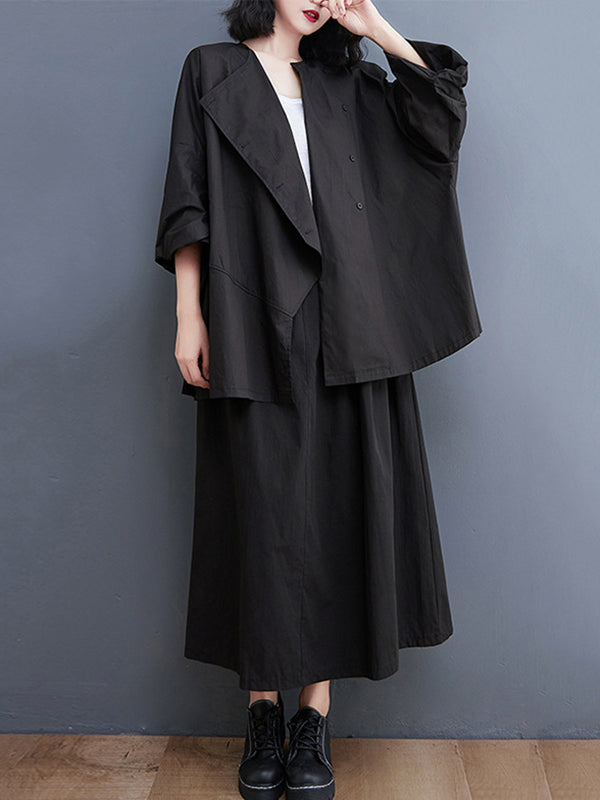 xakxx Casual Buttoned Cardigan Top&Elasticity Skirt 2 Pieces Set