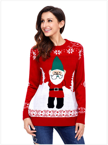xakxx Cute Christmas Elk Sequins Glasses Gray Knitting Sweater