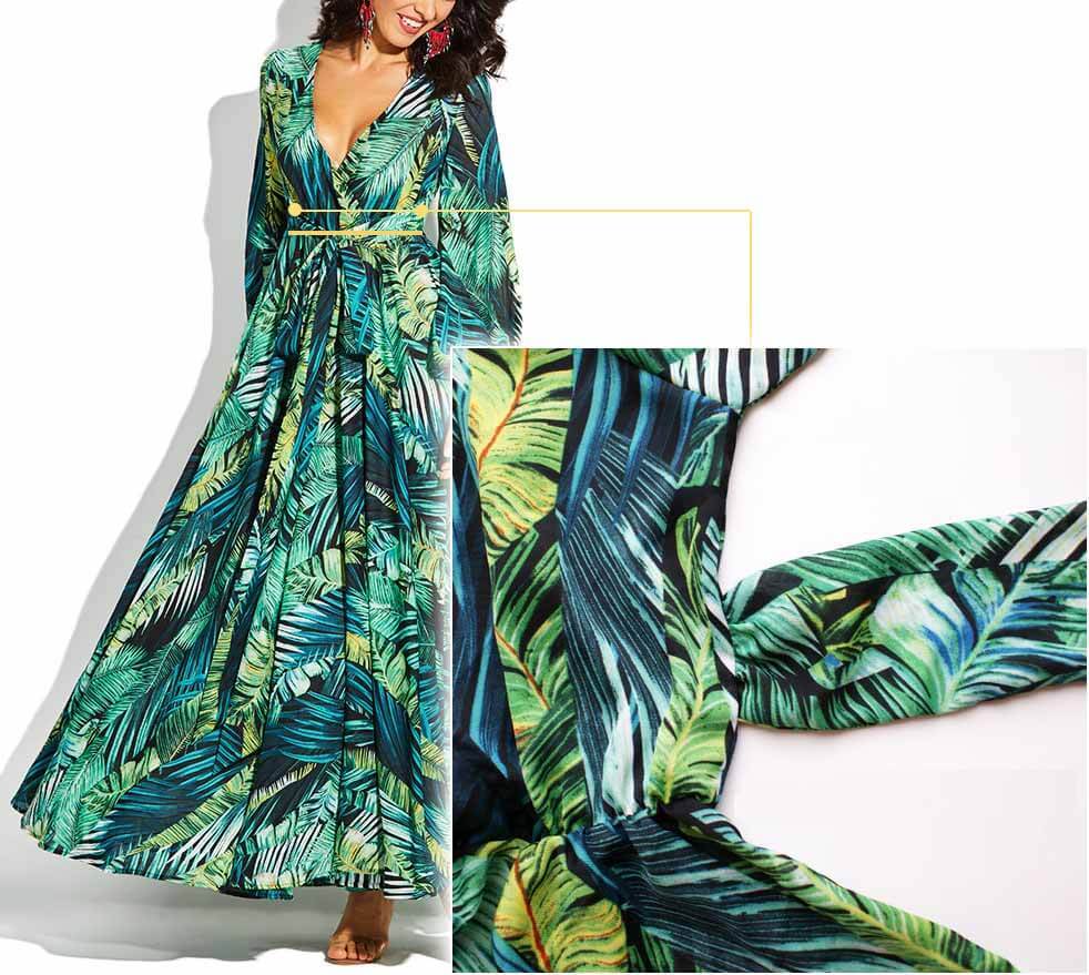 Xakxx V-Neck Leaf Print Maxi Dress