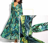 Xakxx V-Neck Leaf Print Maxi Dress