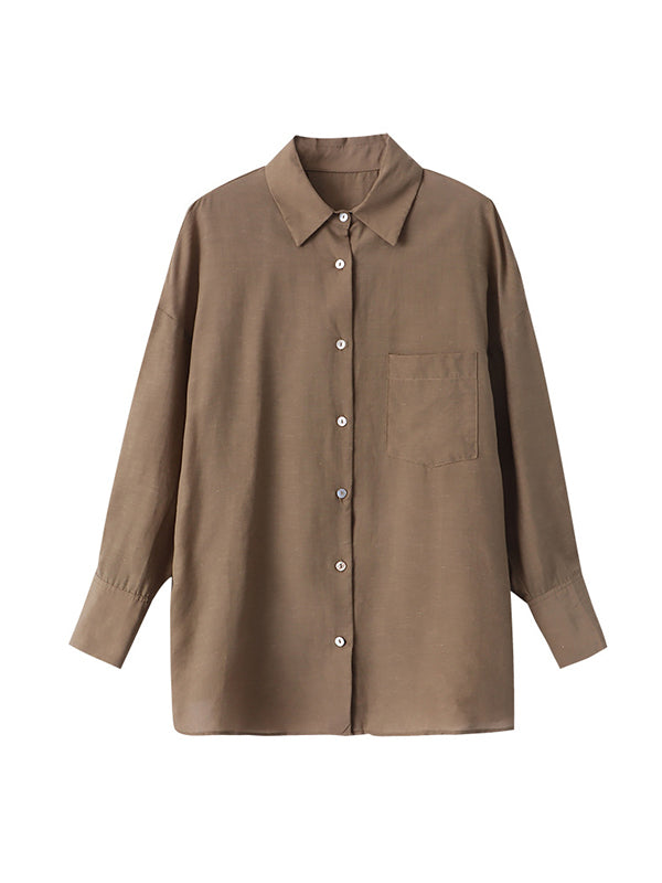 xakxx Solid Color Lapel Blouses&Shirts Tops
