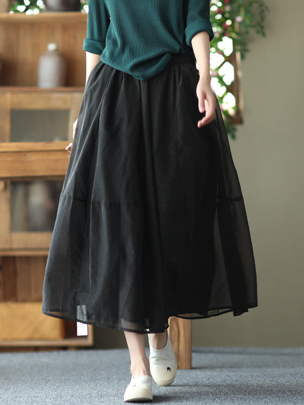 xakxx Simple Loose Solid Color Split-Joint Bubble Skirt