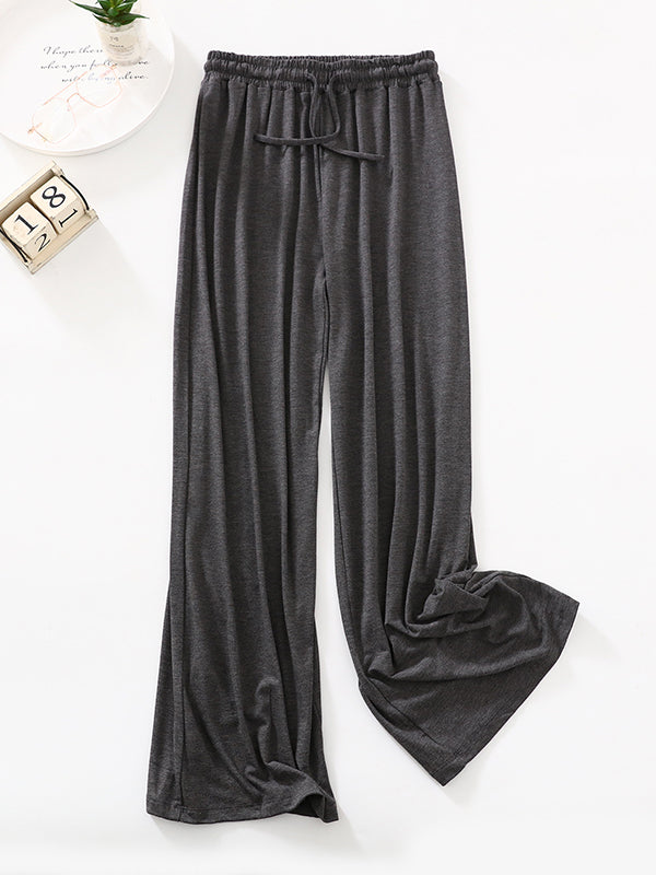 xakxx High Waisted Loose Drawstring Elasticity Solid Color Casual Pants Bottoms Trousers