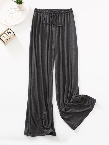 xakxx High Waisted Loose Drawstring Elasticity Solid Color Casual Pants Bottoms Trousers