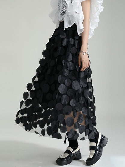 xakxx A-Line High Waisted Mesh Polka-Dot Solid Color Split-Joint Skirts Bottoms