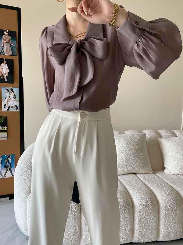 xakxx Urban Loose Long Sleeves Solid Color Lapel Collar Blouses