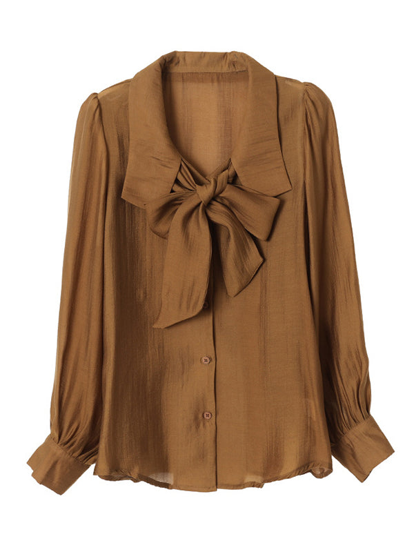 xakxx Urban Loose Long Sleeves Solid Color Lapel Collar Blouses