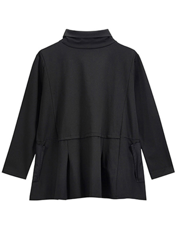 xakxx Original Solid Color Smocked High-Neck Sweatshirts
