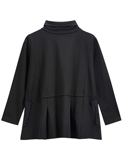 xakxx Original Solid Color Smocked High-Neck Sweatshirts