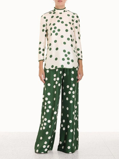 xakxx Casual Wide Leg Polka-Dot Elasticity Pants