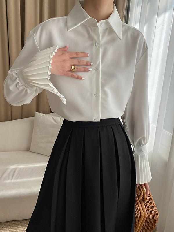 xakxx Flared Sleeves Solid Color Lapel Blouses&Shirts Tops