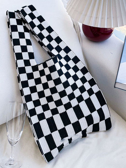 xakxx Casual Weave Contrast Color Plaid Bags Accessories