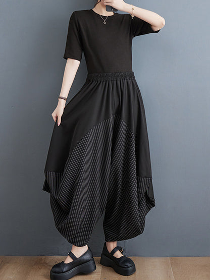 xakxx Harem Pants Irregular Clipping Split-Joint Striped Casual Pants Bottoms