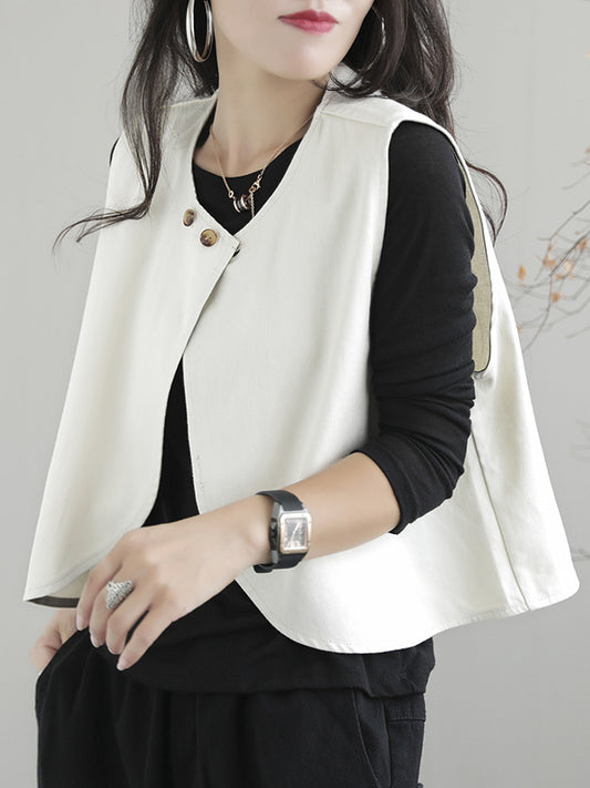 xakxx Artistic Retro Loose Sleeveless Solid Color Round-Neck Vest Outerwear