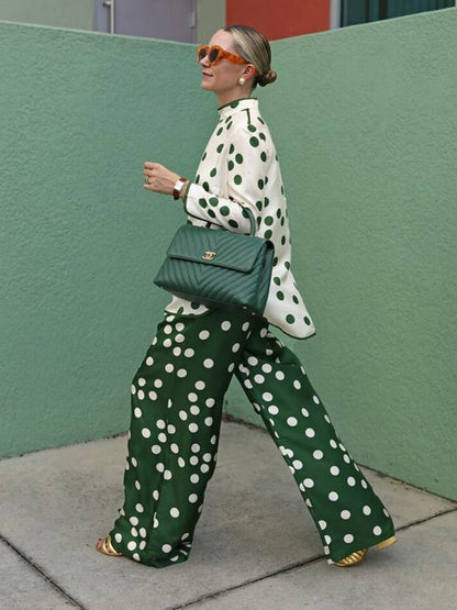 xakxx Casual Wide Leg Polka-Dot Elasticity Pants