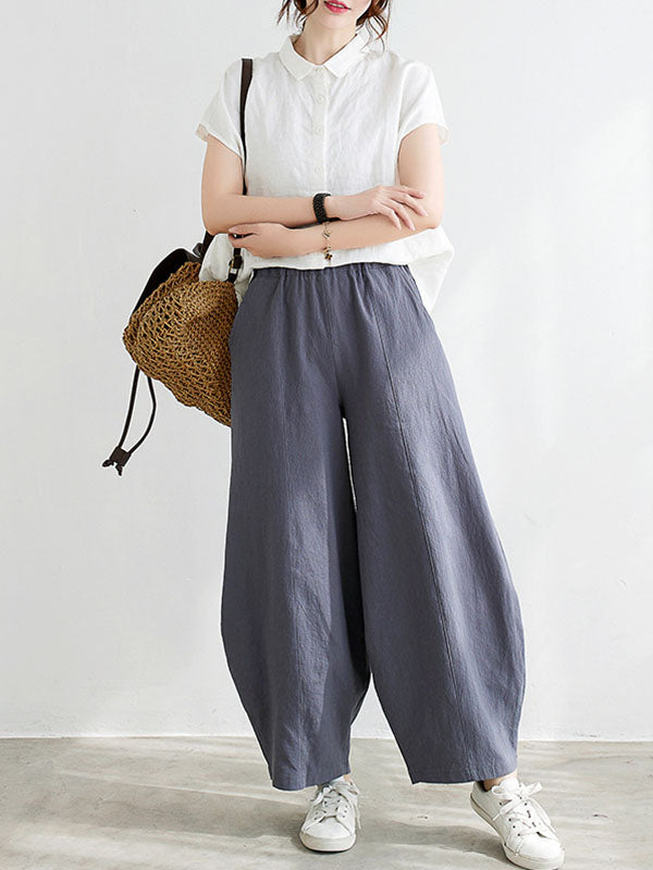 xakxx Wide Leg Loose Elasticity Solid Color Casual Pants Bottoms