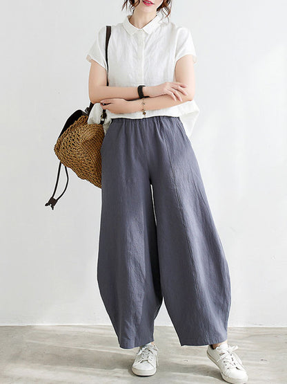 xakxx Wide Leg Loose Elasticity Solid Color Casual Pants Bottoms