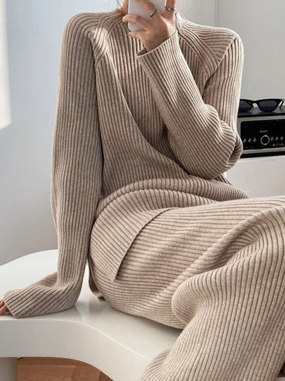 xakxx Urban Loose Solid Round-Neck Split-Side Sweater& Wide Leg Pants Suits