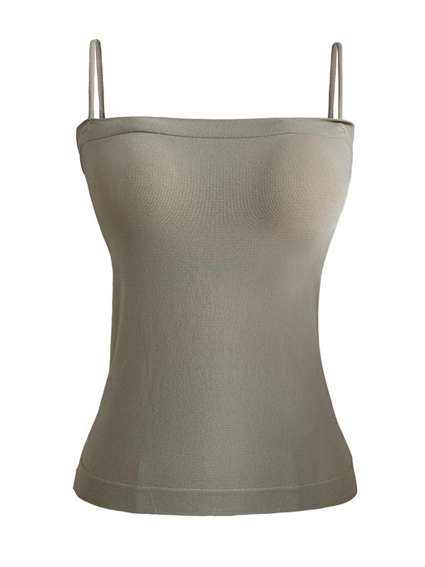 xakxx Simple Casual Solid Color Spaghetti-Neck Vest Top