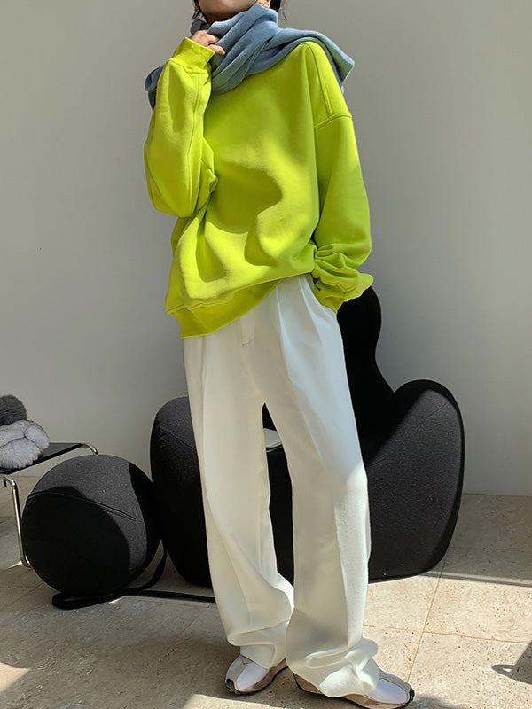 xakxx Stylish Fluorescent Green&Black Loose Casual Round-Neck Sweatshirt
