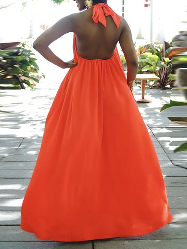 xakxx Loose Sleeveless Solid Color Halter-Neck Maxi Dresses