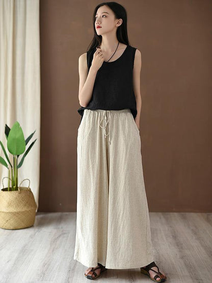 xakxx Vintage Linen Wide Leg Ramie Pants