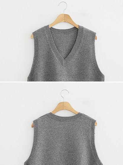 xakxx Casual Loose Sleeveless Solid Color V-Neck Sweater Vest Outerwear