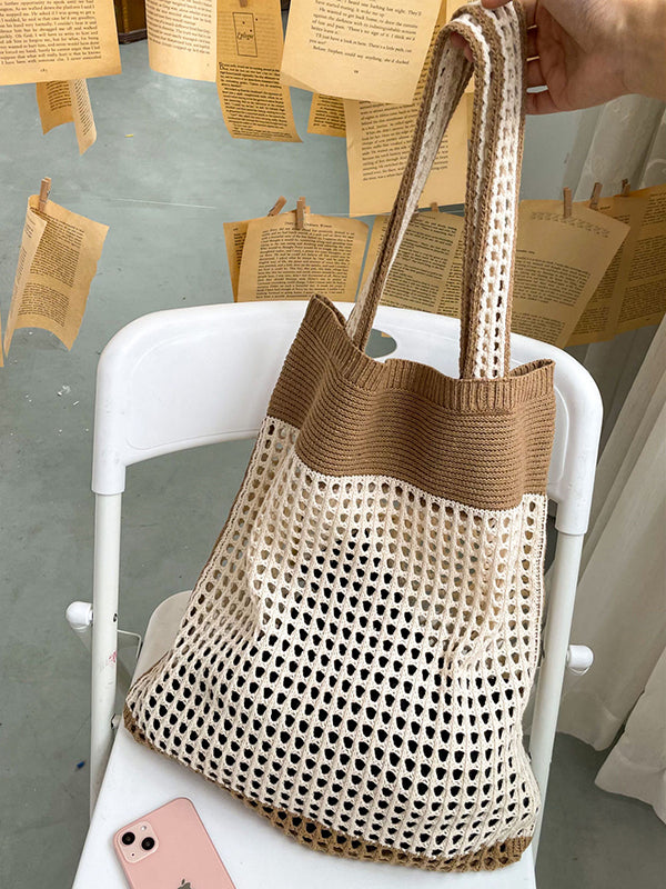 xakxx Beach Contrast Color Hollow Bags Accessories