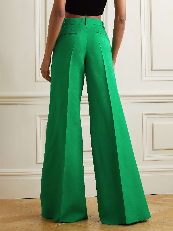xakxx Wide Leg Solid Color Flared Trousers Pants
