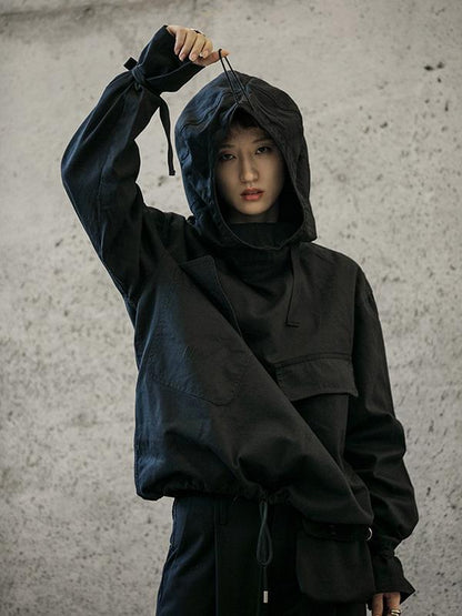 xakxx Loose Solid Drawstring Space Style Hoodie Sweatshirt
