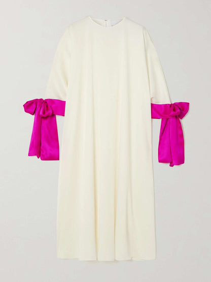 xakxx Loose Seven-Quarter Sleeves Contrast Color Round-Neck Midi Dresses