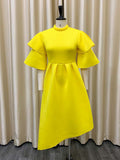xakxx Original Loose Half Sleeves Falbala Solid Color Round-Neck Midi Dresses