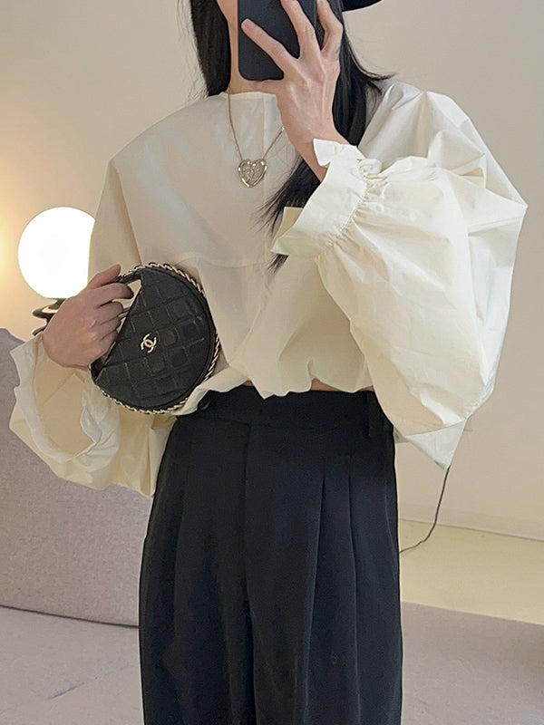 xakxx Batwing Sleeves Loose Elasticity Solid Color Round-Neck Blouses&Shirts Tops