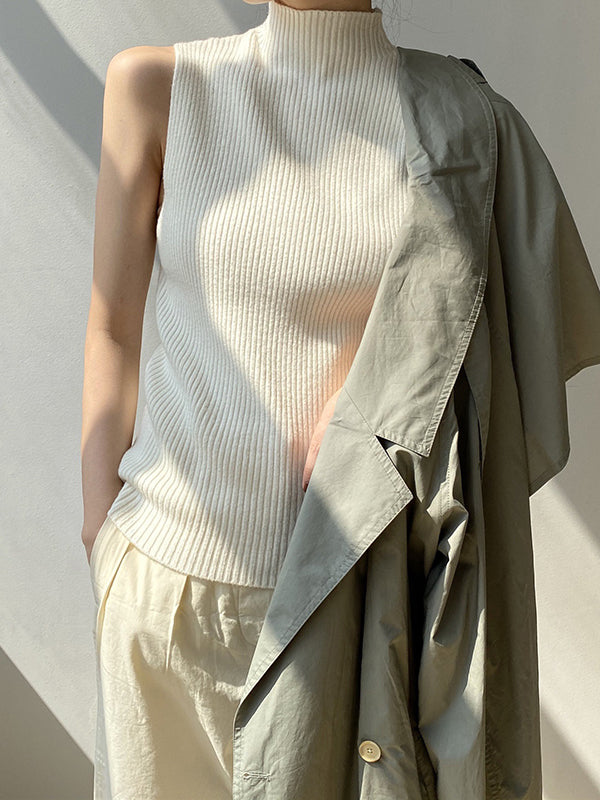 xakxx Skinny Sleeveless Solid Color High-Neck Knitwear Vest Top