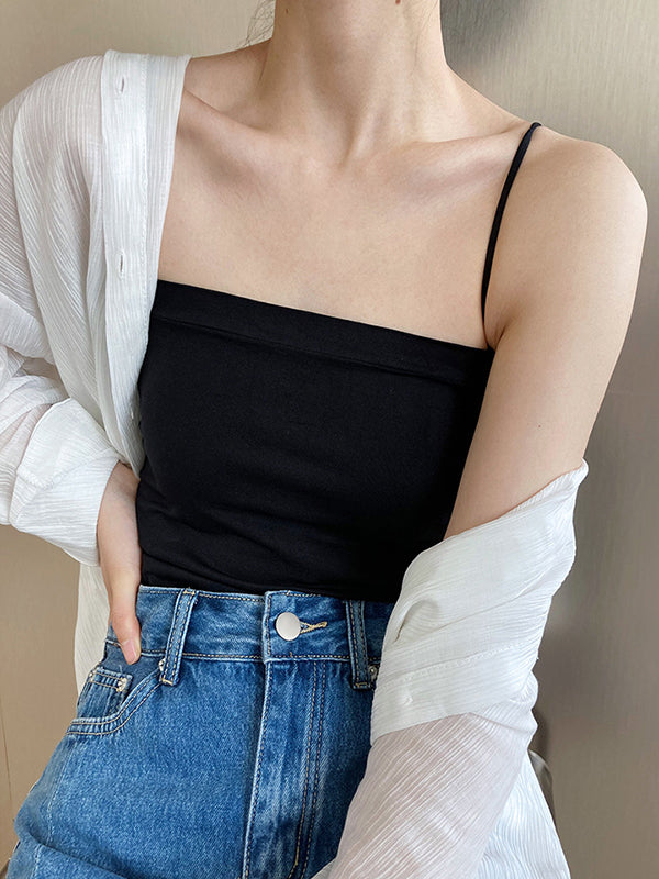 xakxx Simple Casual Solid Color Spaghetti-Neck Vest Top